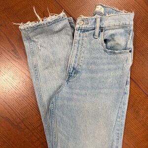 Abercrombie & Fitch Light Wash Curve Love Blue Raw-Hem Jeans